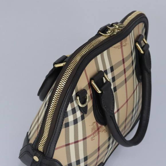 BURBERRY Nova Check Hand Bag PVC 2way Beige Gold Auth 96941 - Picture 6 of 16